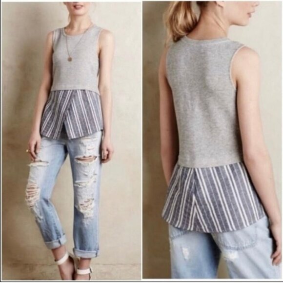 Sundays in Brooklyn Anthropologie Ashton Layered Tank Women Small Gray Stripe - Picture 1 of 6